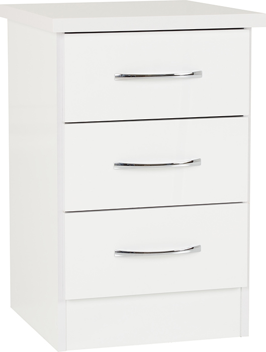Nevada 3 Drawer Bedside Chest In White Gloss - Click Image to Close